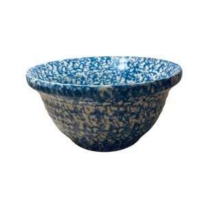 FP USA Roseville Ohio Blue White Spongeware 2qt Ribbed Stoneware Mixing Bowl